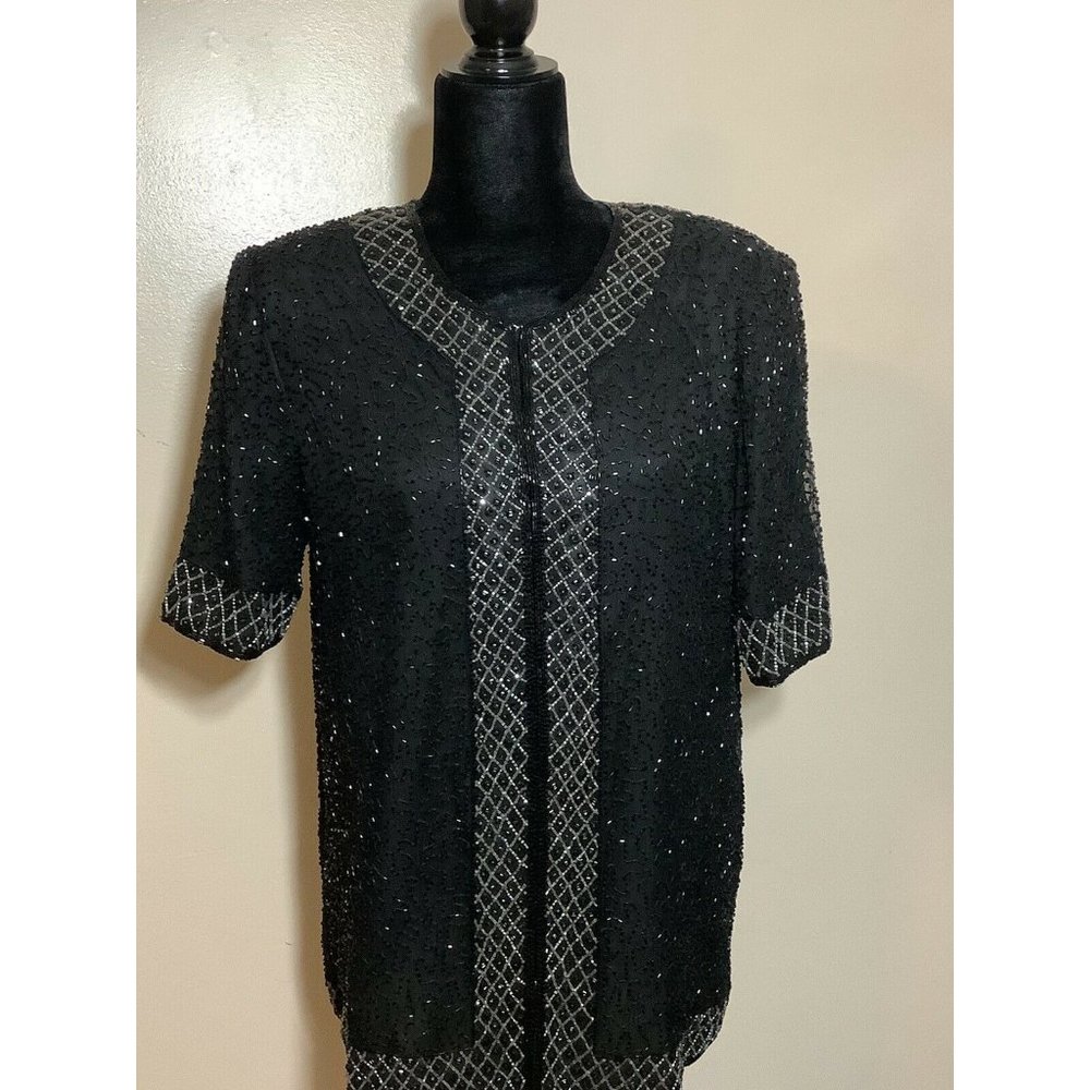 Vintage Laurence Kazar Beaded Top Blouse Silk Women's Large
